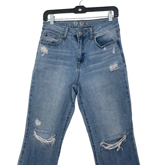 By.Rewash Womens Distressed Flared Leg Cropped Jeans Size 7/28 Medium Wash - Picture 2 of 10